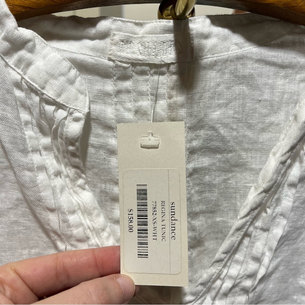 CP SHADES ~ Regina Tunic in White Linen Twill with Pintuck Pleating - Picture 9 of 12